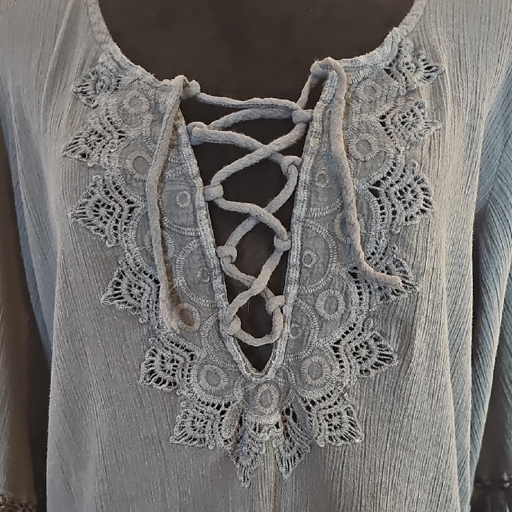 O'Neill Slate Blue Lace-Up Embroidered Tunic - Picture 6 of 9